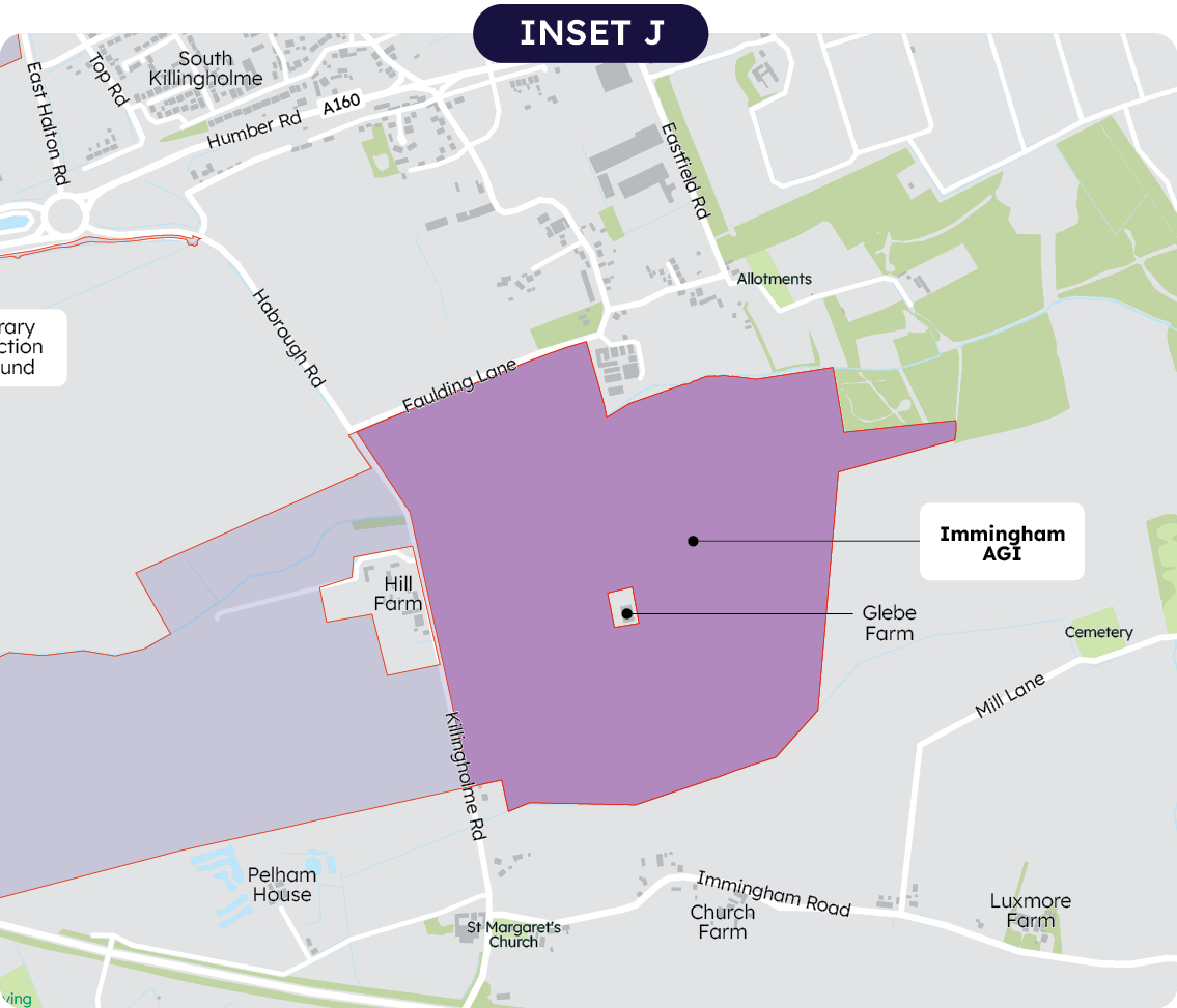 Inset J shows an area of search for an AGI in Immingham if needed in the future